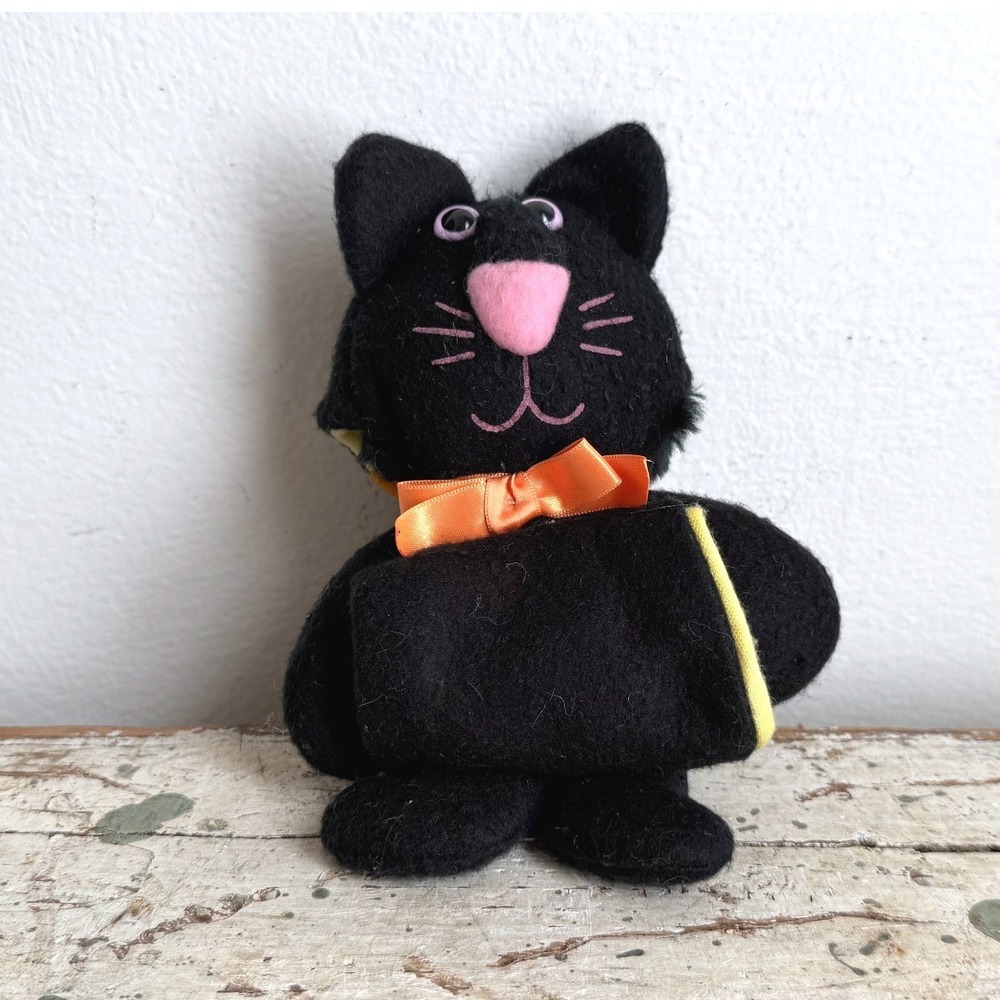 Vintage 1987 Hallmark Black Cat Reversible Duck Plush Halloween PT4004
